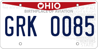 OH license plate GRK0085