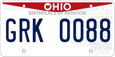 OH license plate GRK0088
