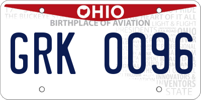OH license plate GRK0096