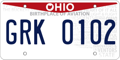OH license plate GRK0102