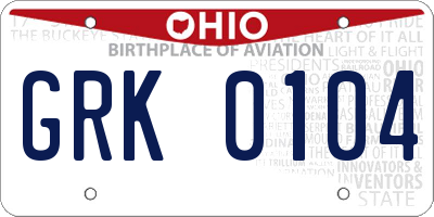 OH license plate GRK0104