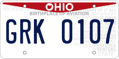 OH license plate GRK0107
