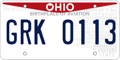 OH license plate GRK0113