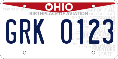 OH license plate GRK0123