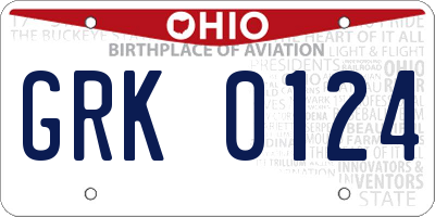 OH license plate GRK0124