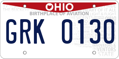 OH license plate GRK0130