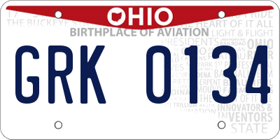 OH license plate GRK0134