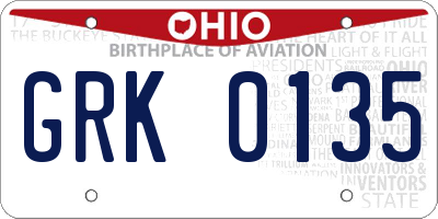 OH license plate GRK0135