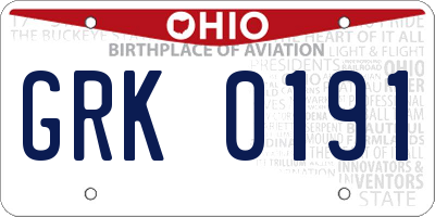 OH license plate GRK0191