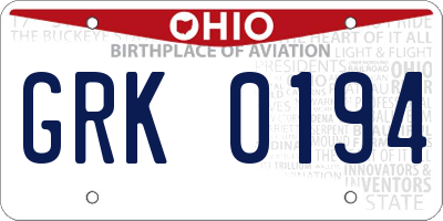 OH license plate GRK0194