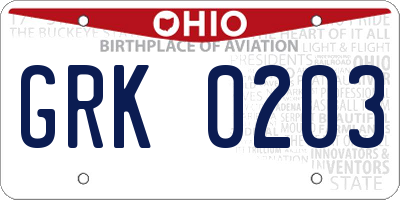 OH license plate GRK0203