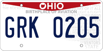 OH license plate GRK0205