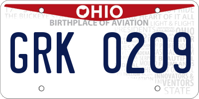 OH license plate GRK0209