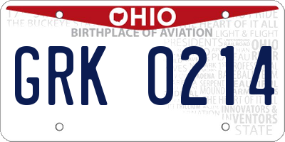 OH license plate GRK0214