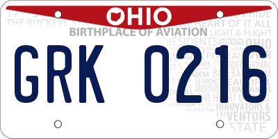 OH license plate GRK0216