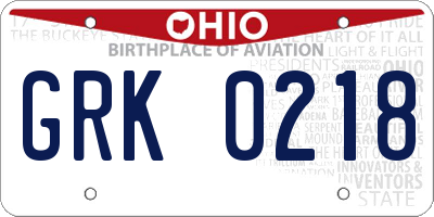 OH license plate GRK0218
