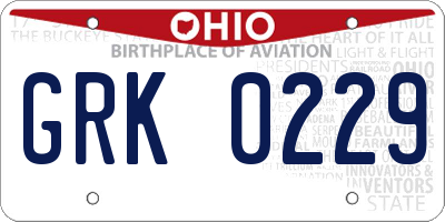 OH license plate GRK0229