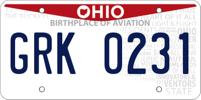 OH license plate GRK0231