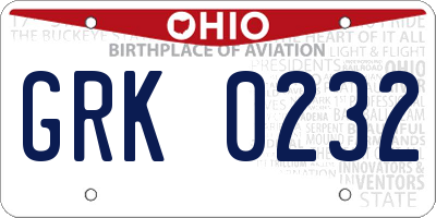 OH license plate GRK0232