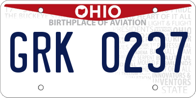 OH license plate GRK0237