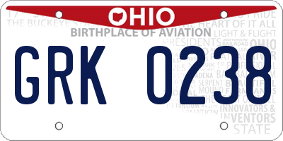 OH license plate GRK0238