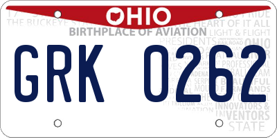 OH license plate GRK0262
