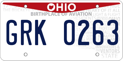 OH license plate GRK0263