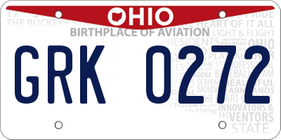 OH license plate GRK0272