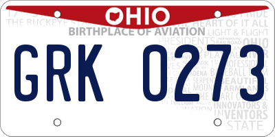 OH license plate GRK0273