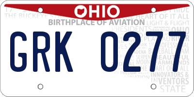 OH license plate GRK0277