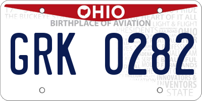 OH license plate GRK0282