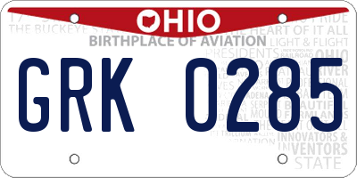 OH license plate GRK0285
