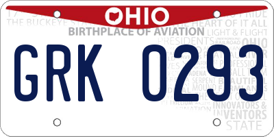 OH license plate GRK0293