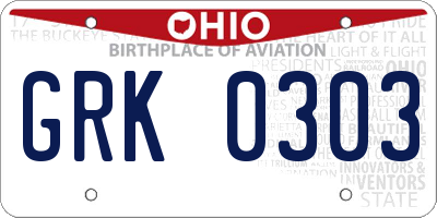 OH license plate GRK0303