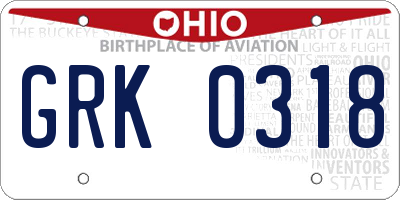 OH license plate GRK0318