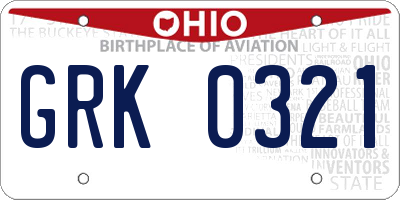 OH license plate GRK0321