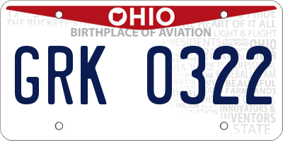 OH license plate GRK0322