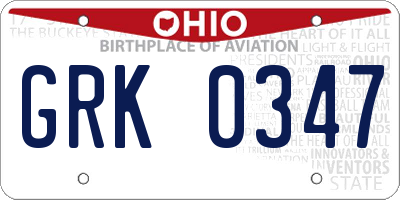 OH license plate GRK0347