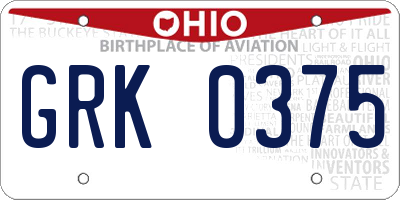 OH license plate GRK0375