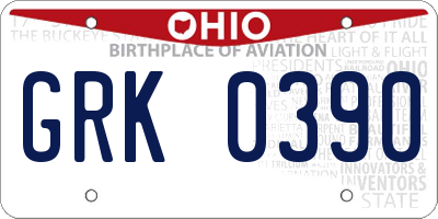 OH license plate GRK0390