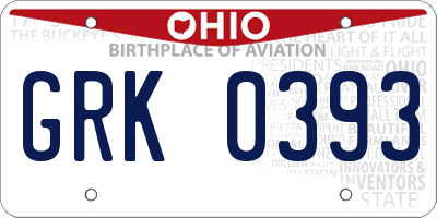 OH license plate GRK0393
