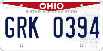 OH license plate GRK0394