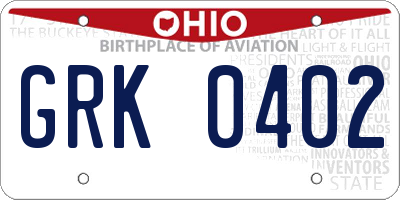 OH license plate GRK0402