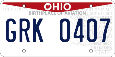 OH license plate GRK0407