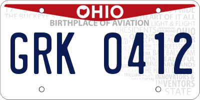 OH license plate GRK0412