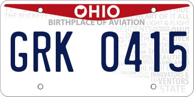 OH license plate GRK0415