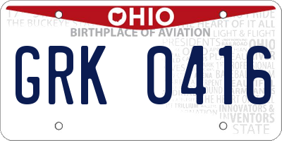 OH license plate GRK0416