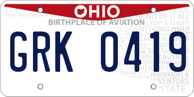 OH license plate GRK0419