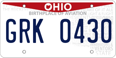 OH license plate GRK0430