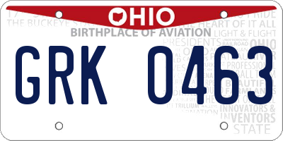 OH license plate GRK0463